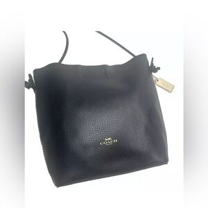 Coach Derby Crossbody‎ Flower Bag In Black Pebble Leather Suede Interior F58661